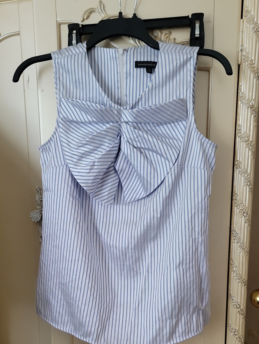 Banana Republic White and Blue Striped Bow-Front Sleeveless Camisole
